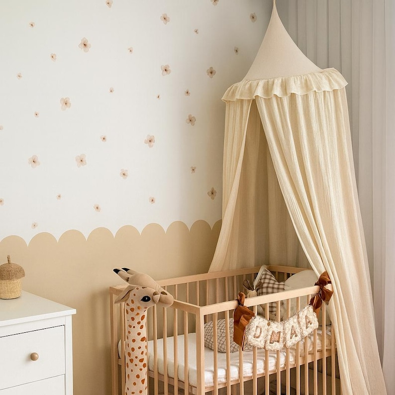 Textured White Canopy with Hook and Cord, Boho Kids Bed Canopy, Minimalist Nursery Tent, Reading Nook Decor for Baby Room image 10