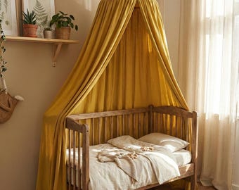 Mustard Cotton Canopy for Kids, Boho Nursery Decor, Montessori Reading Corner Tent, Hanging Crib Baldachin