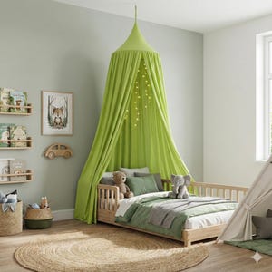 Textured White Canopy with Hook and Cord, Boho Kids Bed Canopy, Minimalist Nursery Tent, Reading Nook Decor for Baby Room image 4