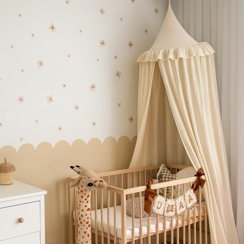 Kids Bed Canopy Cotton for Nursery, Baby Crib Hanging Tent, Mosquito Net & Reading Nook Decor, Playroom Curtain Canopy image 3