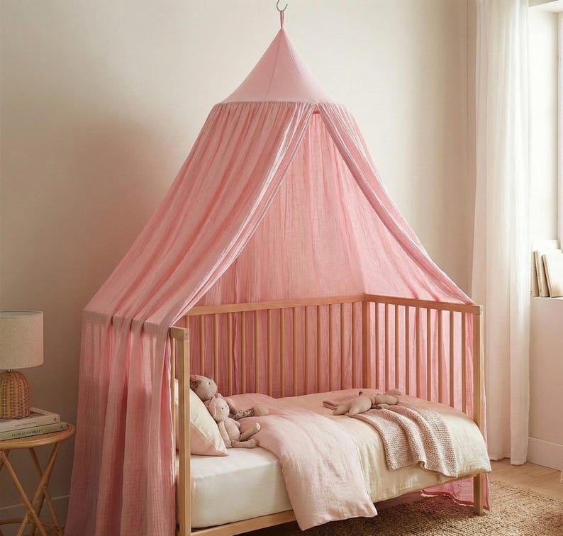Kids Bed Canopy Cotton for Nursery, Baby Crib Hanging Tent, Mosquito Net & Reading Nook Decor, Playroom Curtain Canopy image 14