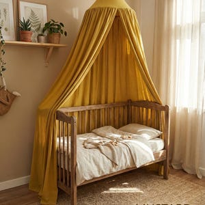 Textured White Canopy with Hook and Cord, Boho Kids Bed Canopy, Minimalist Nursery Tent, Reading Nook Decor for Baby Room image 3