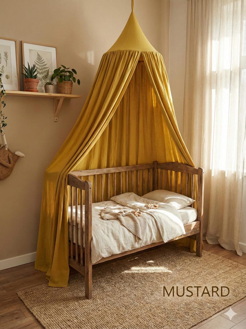 Textured White Canopy with Hook and Cord, Boho Kids Bed Canopy, Minimalist Nursery Tent, Reading Nook Decor for Baby Room image 3