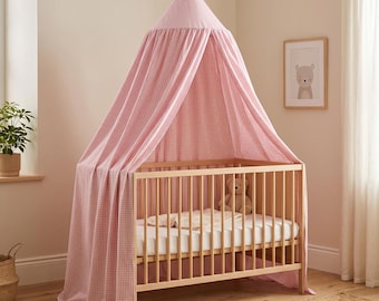 Pink Gingham Checkered Nursery Tent Canopy for Crib, Girl Nursery Decor, Hanging Bed Canopy