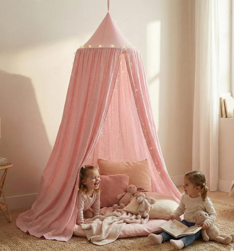 Kids Bed Canopy Cotton for Nursery, Baby Crib Hanging Tent, Mosquito Net & Reading Nook Decor, Playroom Curtain Canopy image 6