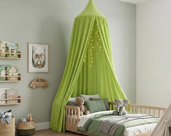 Green Cotton Hanging Canopy for Nursery, Baby Crib Mosquito Net, Princess Tent Reading Nook, Kids Room Decor