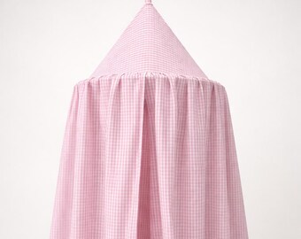 Pink Gingham Checkered Nursery Tent Canopy for Crib, Girl Nursery Decor, Hanging Bed Canopy