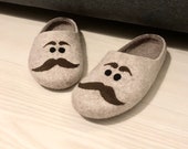 Felted slippers, Warm house slippers, Mens slippers with moustache, Winter house shoes, Mens wool slippers for cold feet, felt shoes men