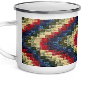 Bargello Chevron Esmalte Taza Falsa Edredón Bloque Foto Colores del arco iris Hecho a pedido Diseño original