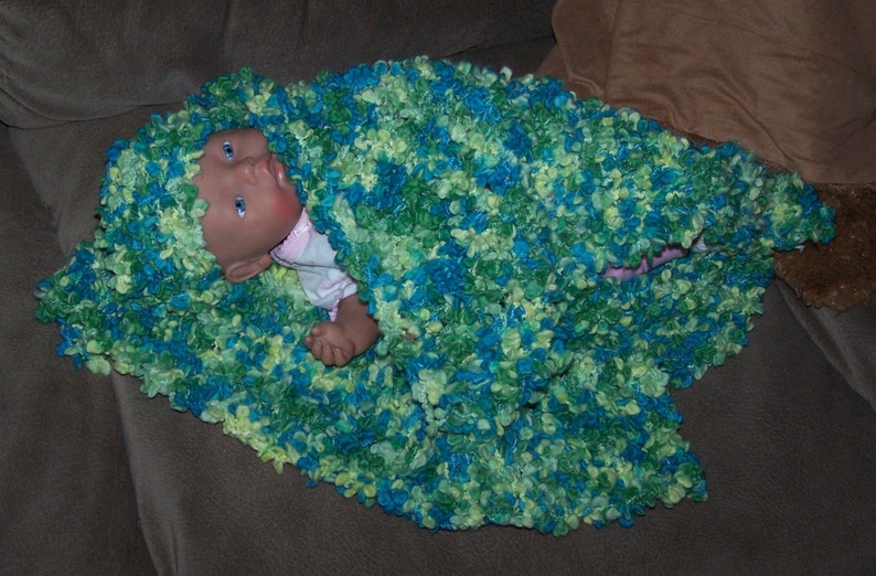 Baby Blanket Blankie Spring Wrap Headband Chenille Shaggy Nubby Green Blue Yellow Hand Knit Photo Prop Lap Quilt Carriage Cover Throw