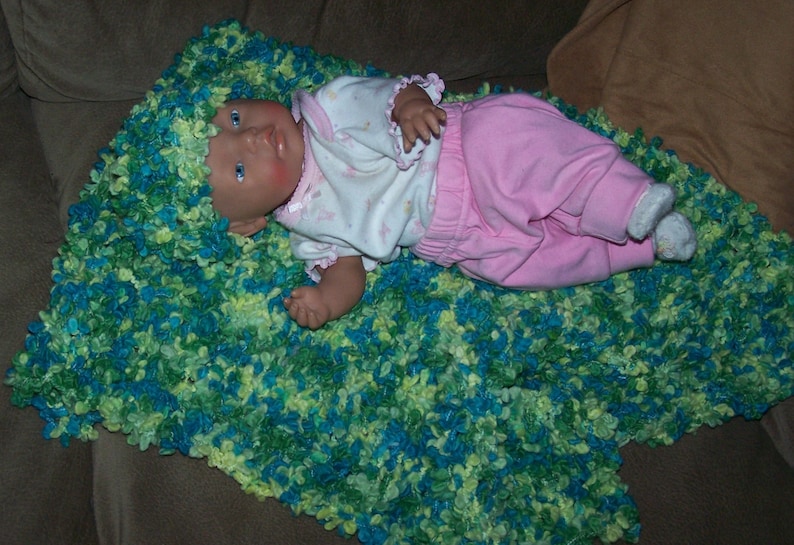 Baby Blanket Blankie Spring Wrap Headband Chenille Shaggy Nubby Green Blue Yellow Hand Knit Photo Prop Lap Quilt Carriage Cover Throw