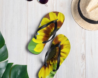 Chanclas con diseño de girasol, foto original y desigual