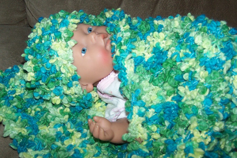 Baby Blanket Blankie Spring Wrap Headband Chenille Shaggy Nubby Green Blue Yellow Hand Knit Photo Prop Lap Quilt Carriage Cover Throw