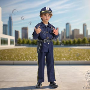 Polizisten Kostüm für Kinder - Marineblaue Uniform Set mit Hut, Gürtel, Handschellen, Walkie Talkie – Halloween, Rollenspiel, Alter 3-12