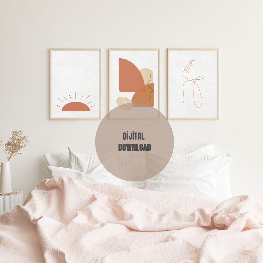 Set of 3 Boho Terracotta Abstract Sun Line Art Prints (digital Download ...