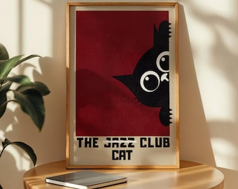 Vintage Coucou Cat Jazz Club poster, jazz concert poster, jazz art, trendy wall art, vintage print, minimalist decor, Jazz Poster, Jazz