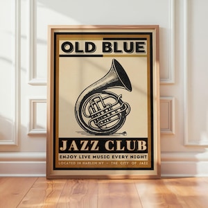 Jazz Club poster | Minimalist jazz music poster | Vintage wall art | Wall decor living room or studio | Jazz I Old Blue Night - Brass