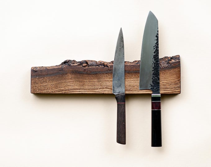 Live Edge Oak Magnetic Knife Holder: Rustic Kitchen Storage