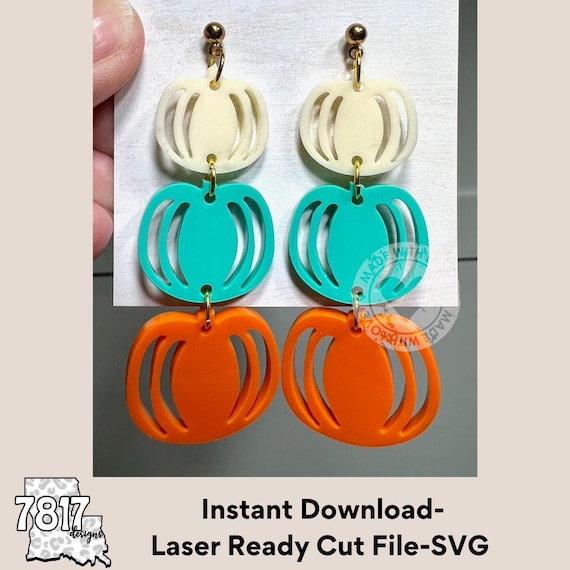 Pumpkin Earrings SVG | Layered Fall Earrings File | Halloween Jewelry | Glowforge Laser Cut Acrylic Wood Digital Download