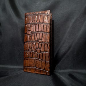 Croc Leather Wallet, Unisex Minimalist Wallet for Men & Women, Slim Genuine Leather Purse, Gift for Him Her, Tall Leather Wallet