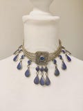 Lapis Lazuli Afghan Choker: Ethnic Tribal Necklace, Blue Stone Bib