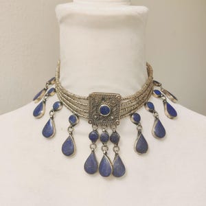 Afghanischer Choker: Ethno Tribal-Halskette, Latz aus blauem Stein