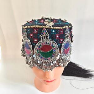 Halima Sultan Cap, Afghan Cap, Embellished Woman Hat, Traditional Kuchi Cap, Boho Hair Jewelry, Wedding Cap, Afghan Jewelry, Nomadic Hat