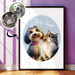 Custom pet portrait / Couple pet print / cartoon portrait from photo / Personalized pet gift / Printable dog cat lover gift / pet memorial
