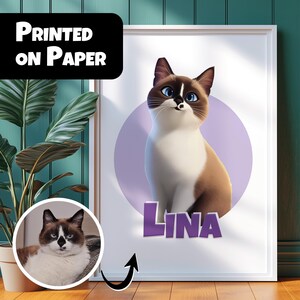 Ritratto personalizzato di un animale domestico / regalo STAMPATO per gli amanti dei gatti / ritratto di un gatto personalizzato / regalo per la mamma di un gatto / ritratto di un cartone animato da una foto / memoriale per animali domestici