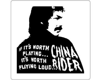 Naklejka kwadratowa Myszki Miki „Play it loud China Rider”, czarno-biała