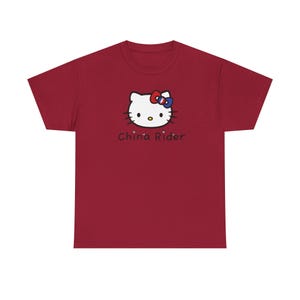 China Rider Parody Cute Kitty Graphic Tee, Fun Unisex Cotton T-Shirt, Hello Kitty Fans Gift, Casual Everyday Wear, Cute Animal Apparel zdjęcie 9