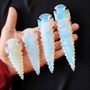 Opalite Arrowhead | 3–6 Inch Hand-Knapped Crystal Arrow | Iridescent Glass Stone | Spiritual Gift & Display Piece | Unique Crystal Arrowhead