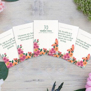 Tarjetas de Afirmaciones Digitales para Mujeres, Baraja Primaveral con Flores y Mariposas, Afirmaciones Positivas para la Mediana Edad, Tarjetas Imprimibles para el Amor Propio a Partir de los 40