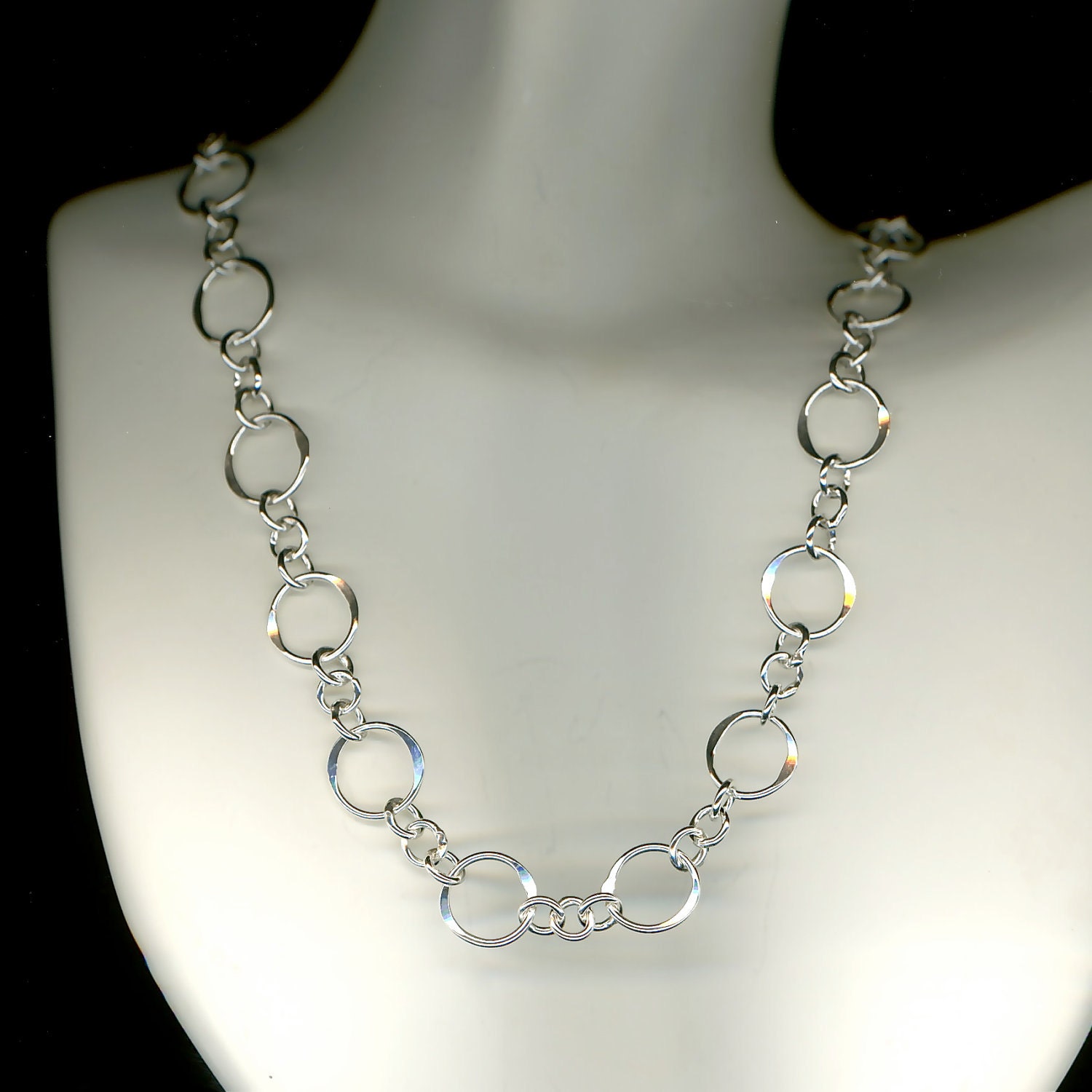 Circle Chain Sterling Silver Necklace Hammered Link Circles Etsy