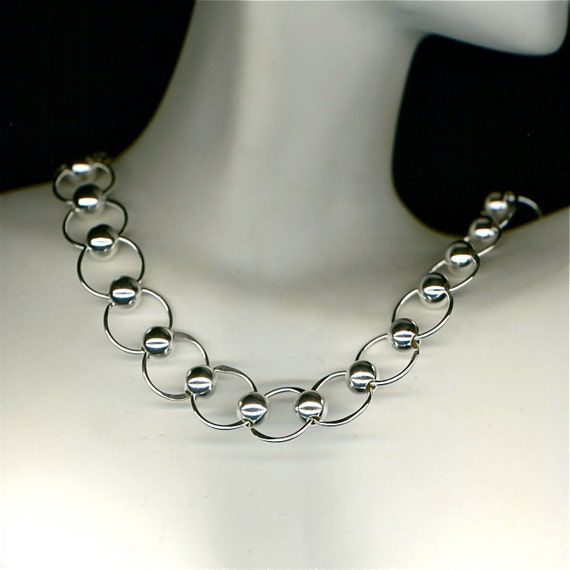 Items similar to Beaded Necklace Sterling Silver Chain Link Circles