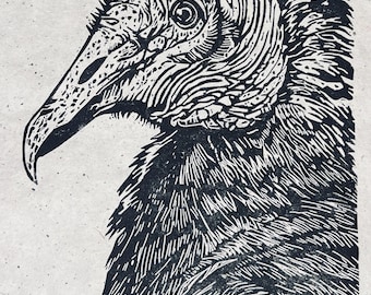 Pretty Ricky Linocut Print: Black Vulture – Wildlife