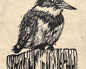 Belted Kingfisher Linocut Print