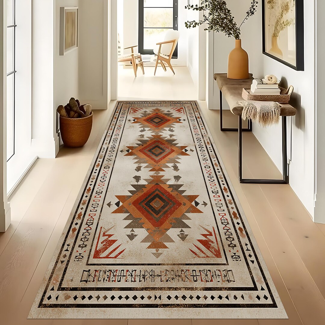 Distressed Aztec Runner Rug, Tribal Design - Etsy