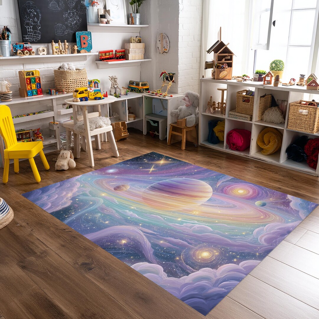 Space Reading Rug Saturn Galaxy Rug, Space Themed Kids Room Decor - Etsy