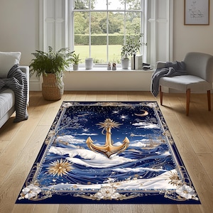 Anhcor Area Rug, Sea Themed Rug, Nautical Rug, Anchor Decor Rug, Sea Rug, Sailor Rug, Sea Area Rug, Anchor Rug, Anchor Patterned Rug