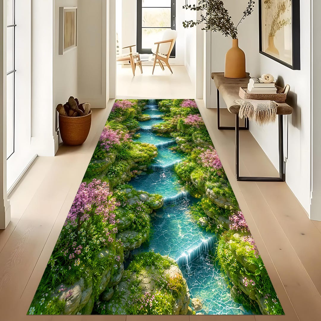 Serene Waterfall Runner Rug, Dreamy River Landscape Nature Decor - Etsy