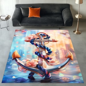 Nautical Area Rug, Sea Anchor Rug, Anchor Area Rug, Sailor Rug, Sea Rug, Sea Ancor Themed Rug, Sailor Area Rug, Nautical Rug, Anchor Carpet