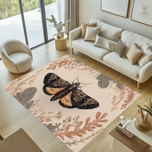 Bohemian Luna Moth Rug, Boho Moth Rug, Luna Moth Area Rug, Luna Moth Rug, Moth Rug, Boho Butterfly Rug, Botanical Luna Moth Rug, Moth Rug