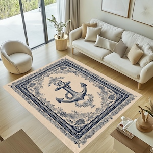 Traditional Sea Anchor Rug, Sea Anchor Rug, Anchor Area Rug, Anchor Pattern Rug, Nautical Area Rug, Sea Themed Rug, Sailor Rug, Anchor Decor