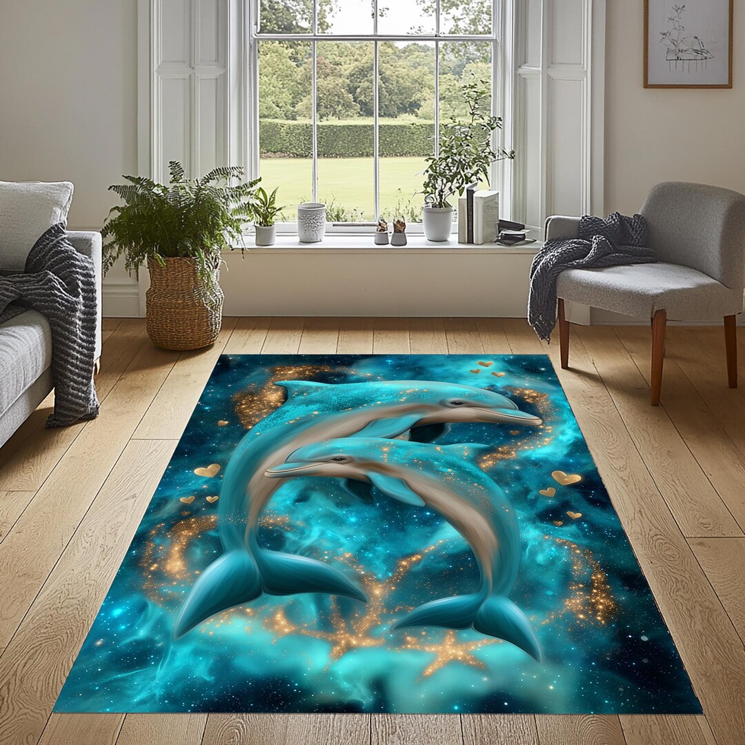 Dolphins in Space Rug, Cosmic Dolphins Rug, Magical Dolphin Rug ...