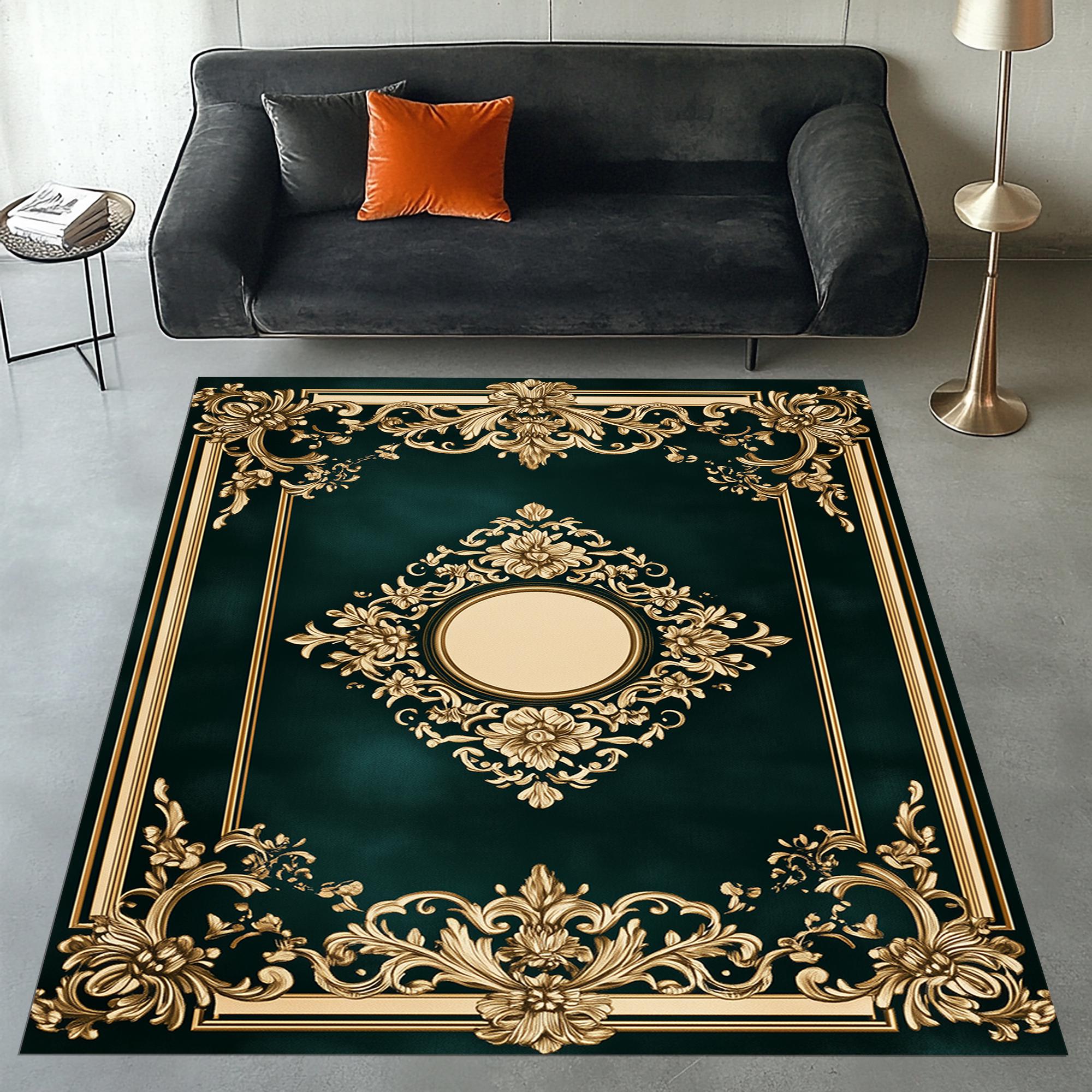 Deep Green Rug Pattern Traditional Pattern Rug, Dark Green Traditional Rug, Traditional Area ...