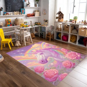 Colorful Unicorn Rug, Floral Unicorn Rug, Girl Room Rug, Unicorn Lovers Gift, Unicorn Rug, Pink Unicorn Rug, Unicorn Pattern Rug
