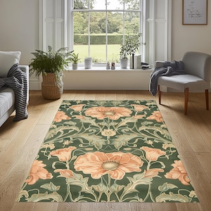 William Morris Inspired Rug, Floral Area Rug, William Morris Rug, Flower Pattern Rug, Floral Rug, Flower Decor, William Morris Decor Rug