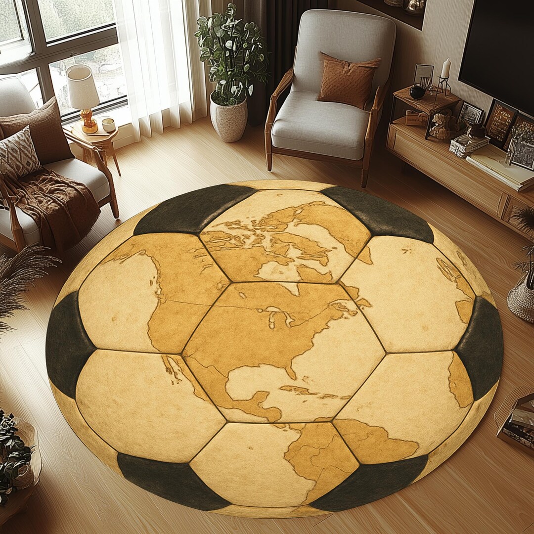 Cu Football Rug Round Football Rug With World Map, Non-slip Cotton Base (1.9ft/60cm) - Etsy
