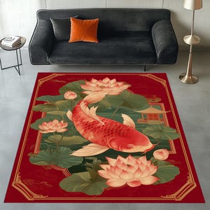 Japanese Area Rug, Koi Fish Area Rug, Japan Themed Rug, Koi Fish Rug, Koi Fish Decor, Japan Rug, Koi Fish Pattern Rug, Fish Rug, Japan Decor